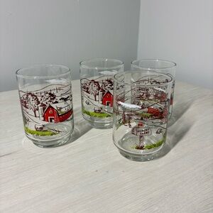 Vintage Farmhouse Americana Glass Tumblers Set Of 4 Rustic Country Kitchen